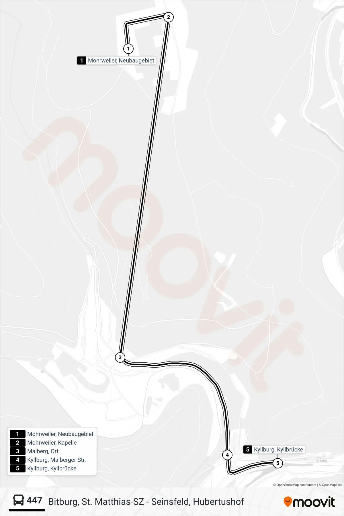 447 bus Line (Kyllburg, Kyllbrücke) route and stops on a map