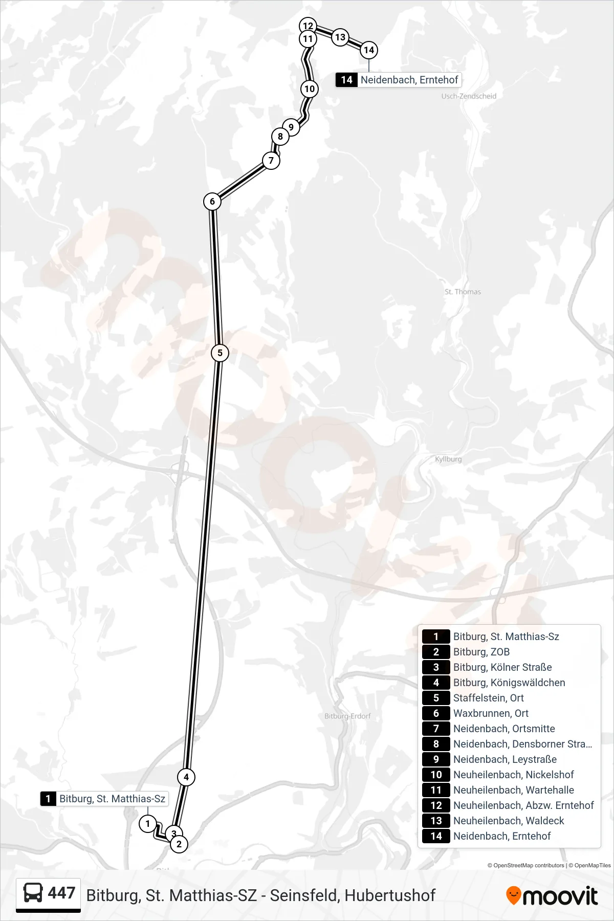 447 bus Line (Neidenbach, Erntehof) route and stops on a map