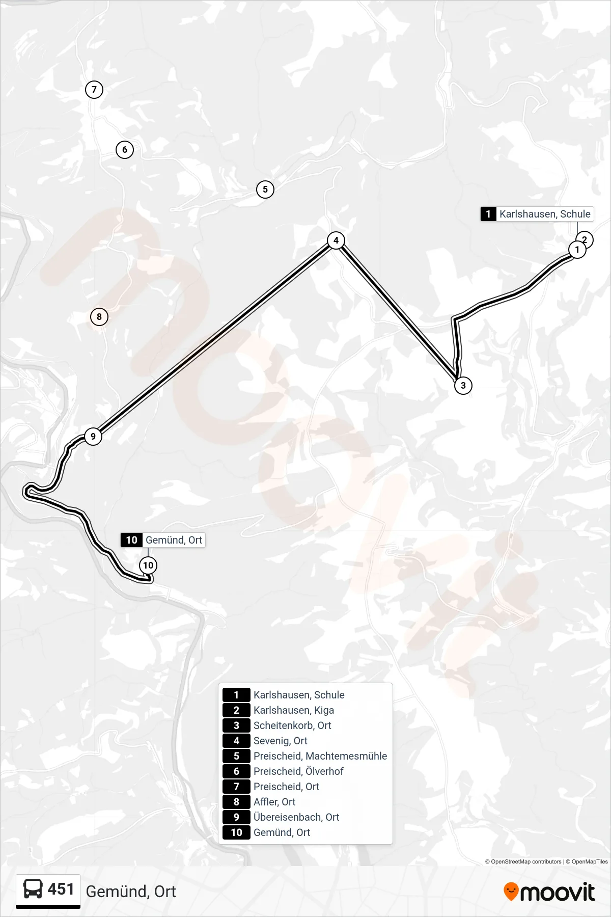 451 bus Line (Gemünd, Ort) route and stops on a map