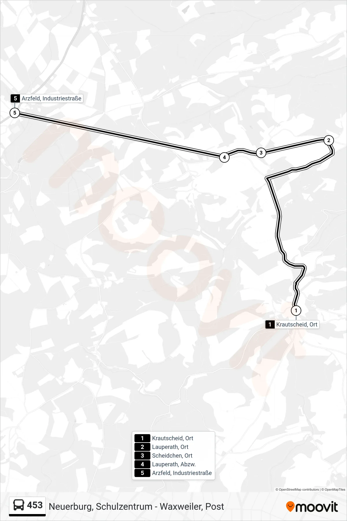 453 bus Line (Arzfeld, Industriestraße) route and stops on a map