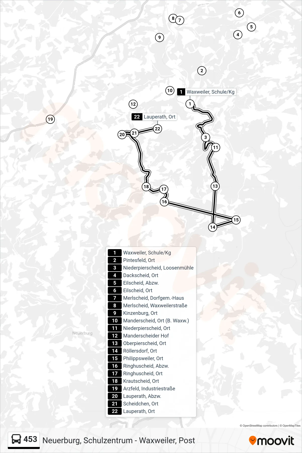 453 bus Line (Lauperath, Ort) route and stops on a map