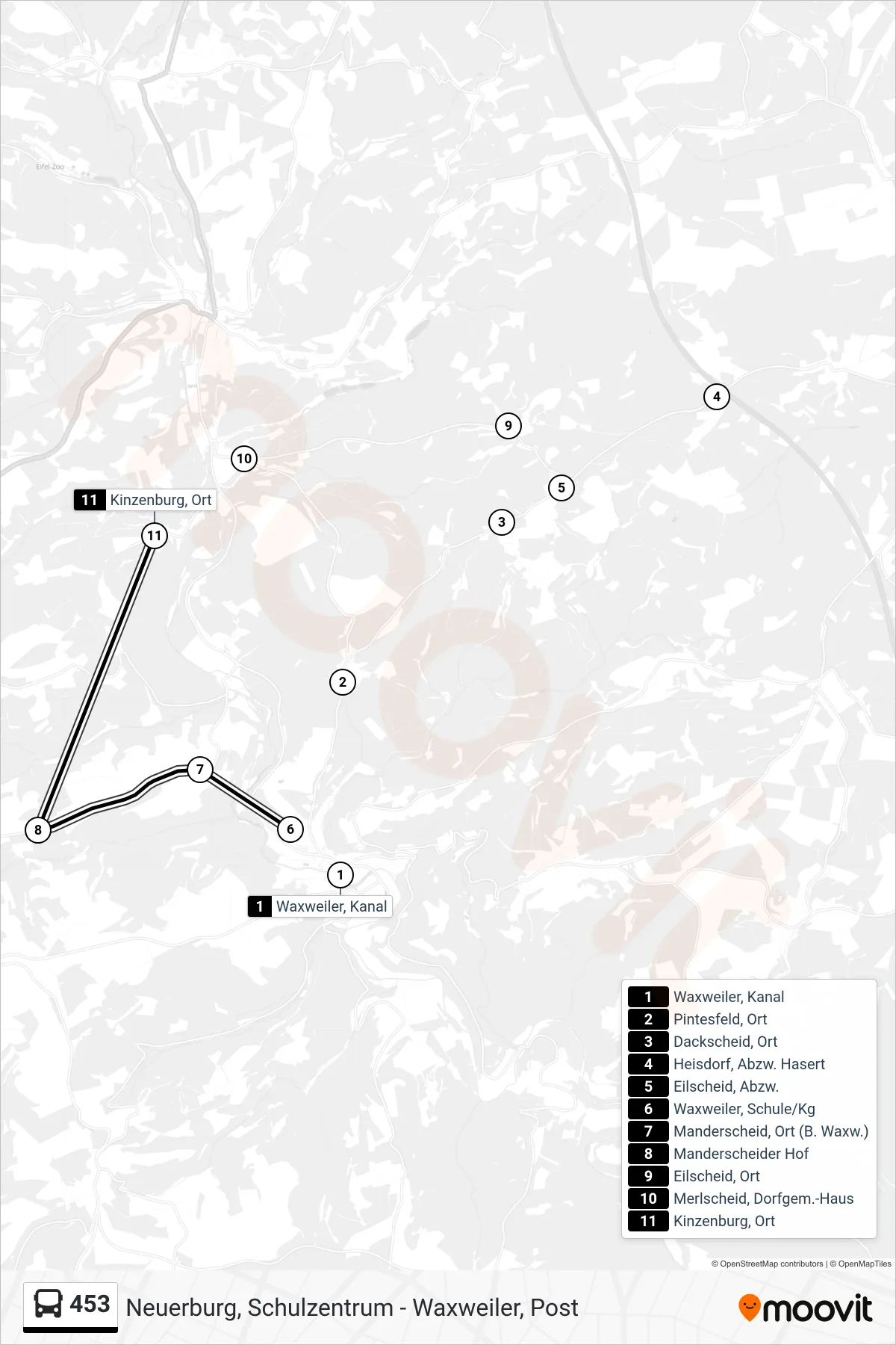 453 bus Line (Kinzenburg, Ort) route and stops on a map