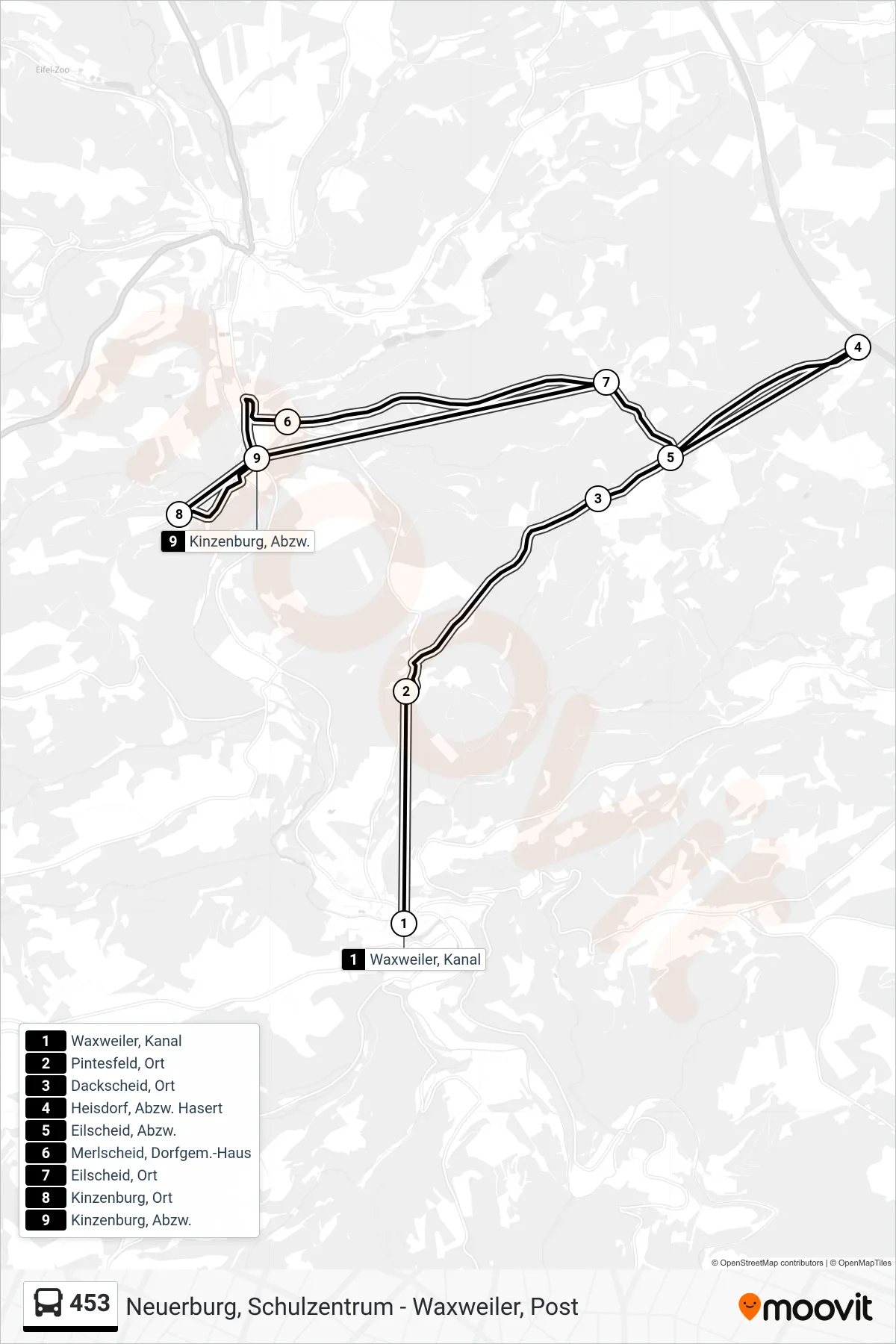 453 bus Line (Eilscheid, Ort) route and stops on a map
