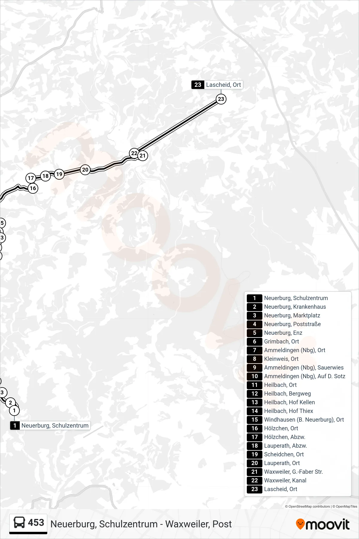 453 bus Line (Lascheid, Ort) route and stops on a map