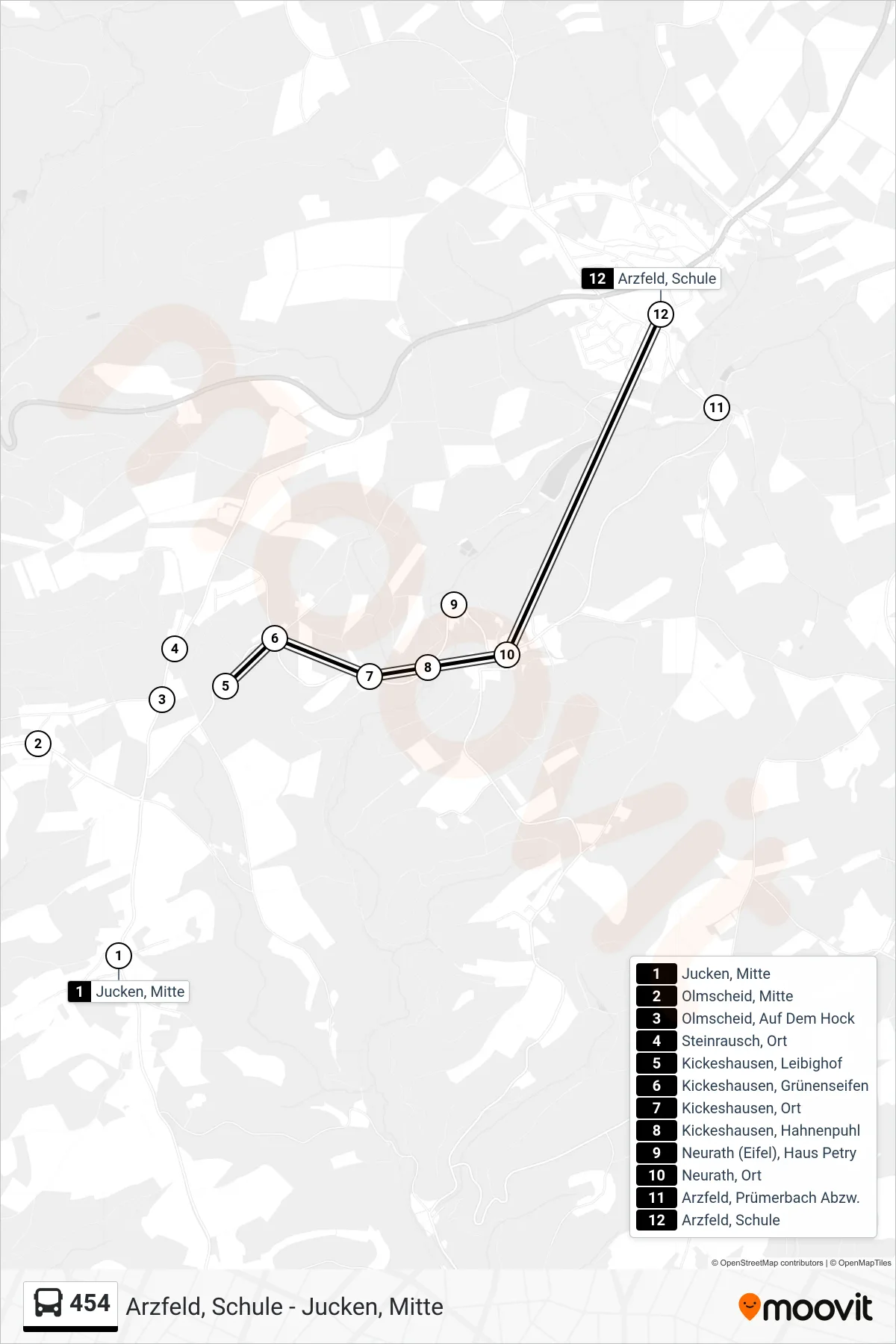 Linie 454 (Bus) Richtung Arzfeld, Schule: Route und Haltestellen auf der Karte