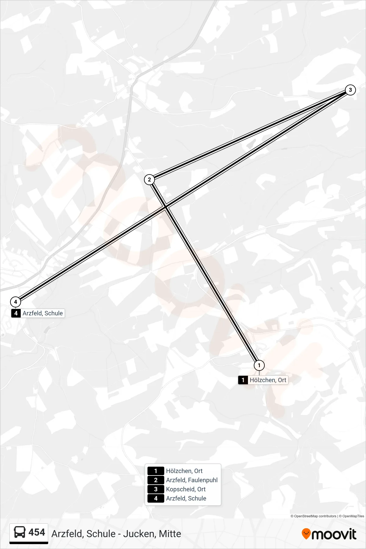 454 bus Line (Arzfeld, Schule) route and stops on a map
