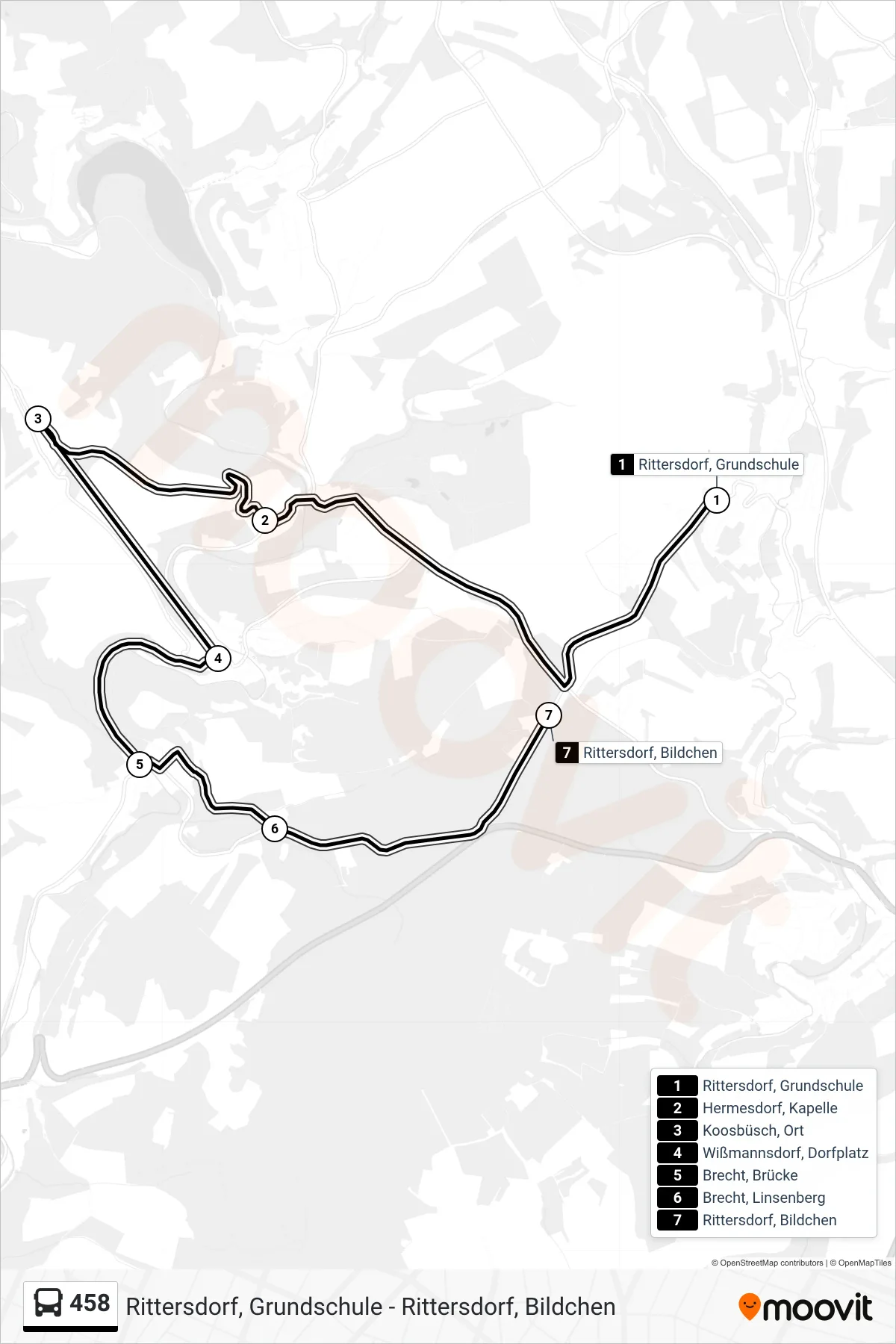 458 bus Line (Rittersdorf, Bildchen) route and stops on a map