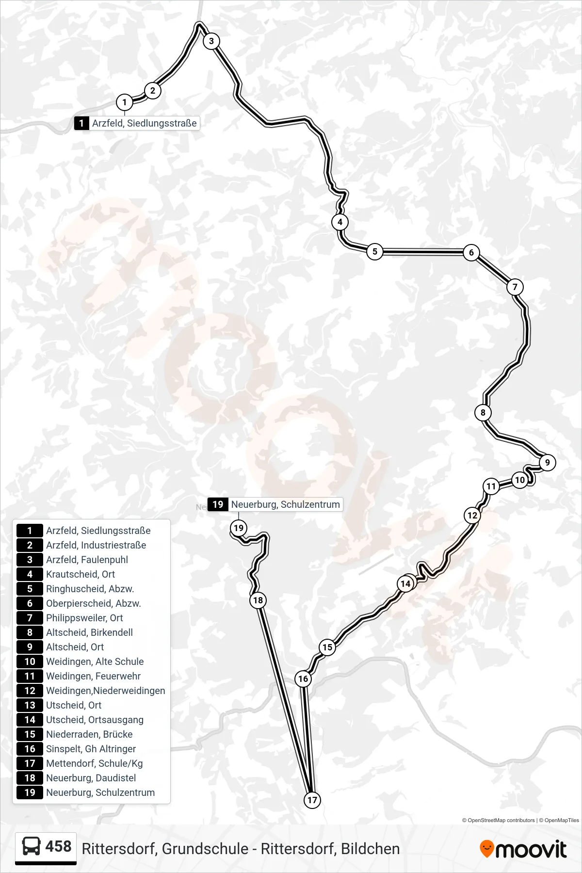 458 bus Line (Neuerburg, Schulzentrum) route and stops on a map