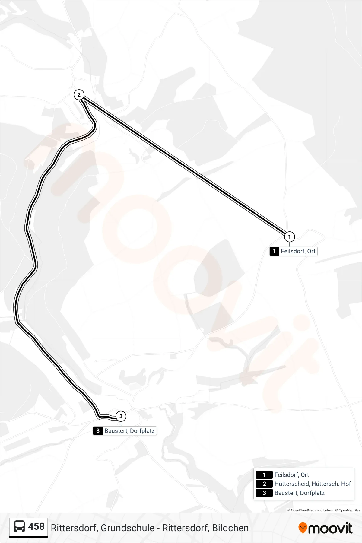 458 bus Line (Baustert, Dorfplatz) route and stops on a map