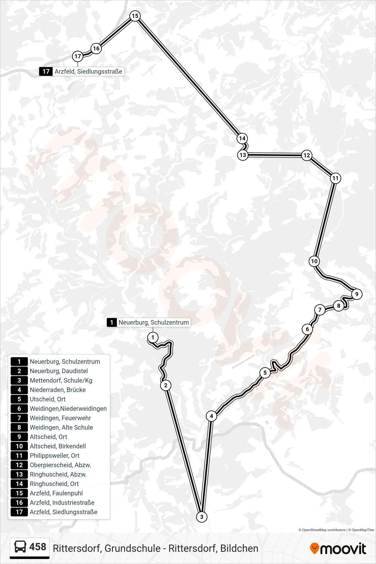 Linie 458 (Bus) Richtung Arzfeld, Siedlungsstraße: Route und Haltestellen auf der Karte