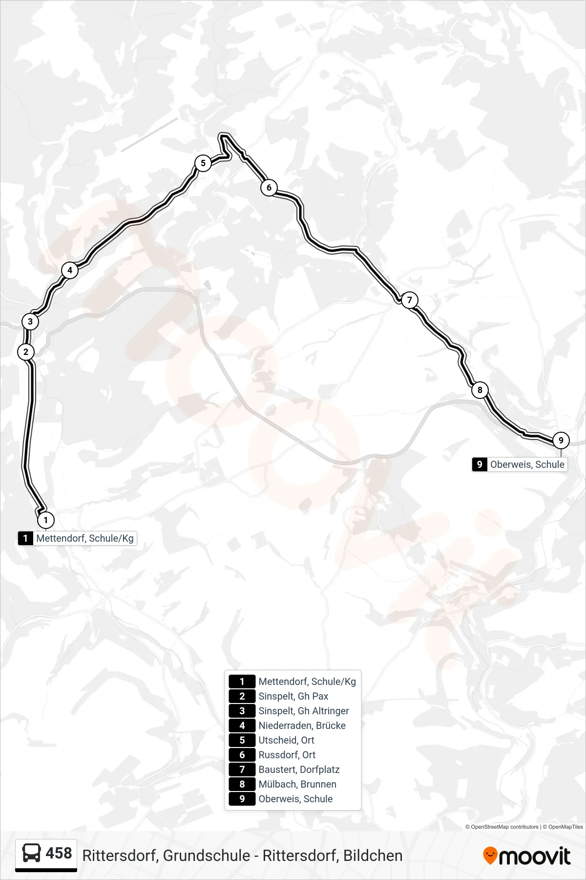 458 bus Line (Oberweis, Schule) route and stops on a map