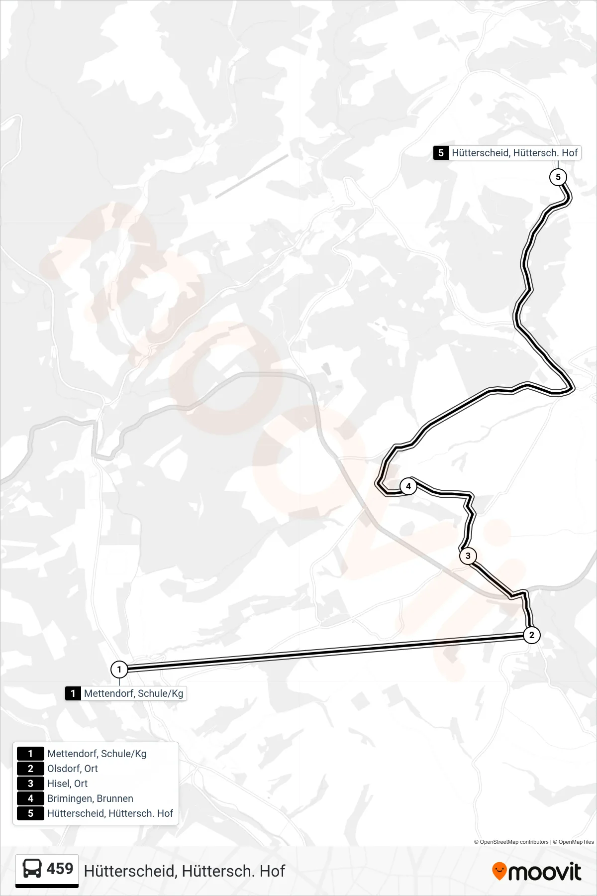 459 bus Line (Hütterscheid, Hüttersch. Hof) route and stops on a map