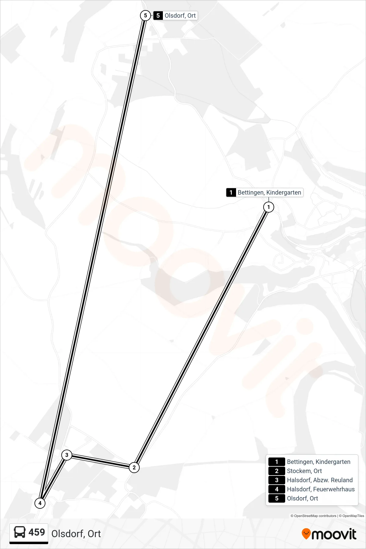 459 bus Line (Olsdorf, Ort) route and stops on a map
