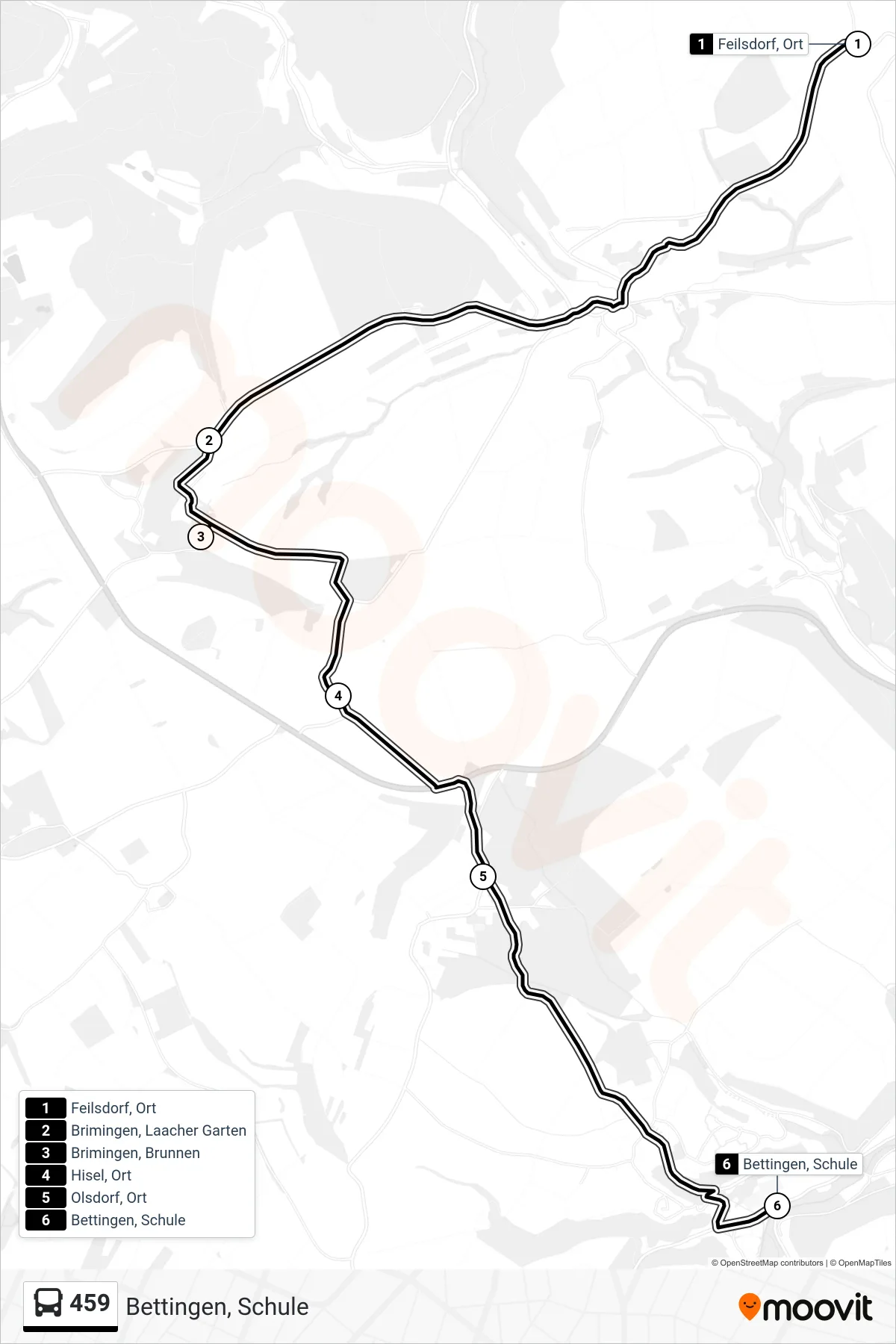 459 bus Line (Bettingen, Schule) route and stops on a map