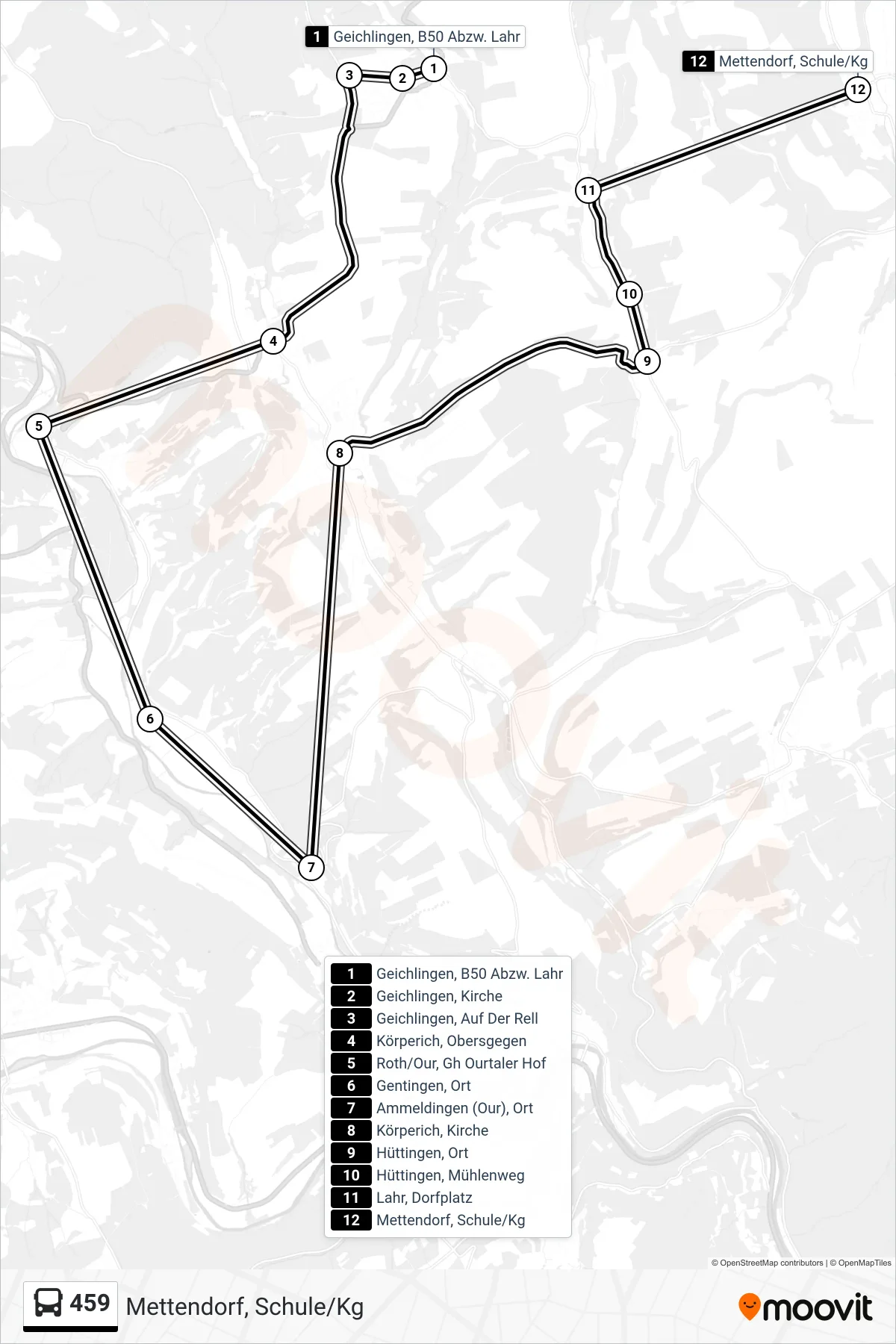 459 bus Line (Mettendorf, Schule/Kg) route and stops on a map