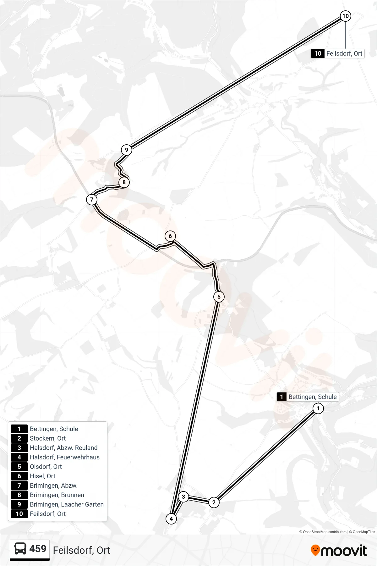 459 bus Line (Feilsdorf, Ort) route and stops on a map