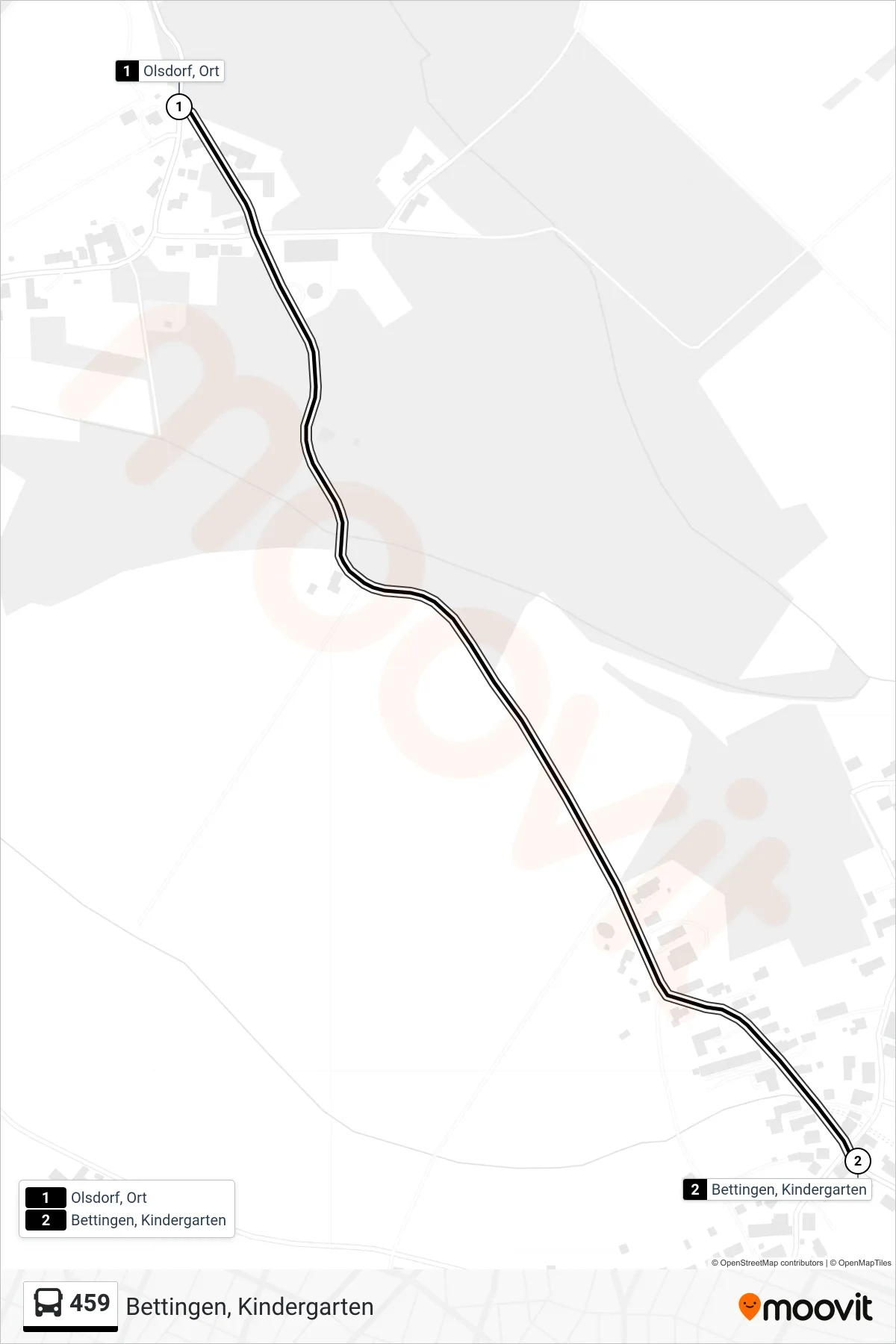 459 bus Line (Bettingen, Kindergarten) route and stops on a map