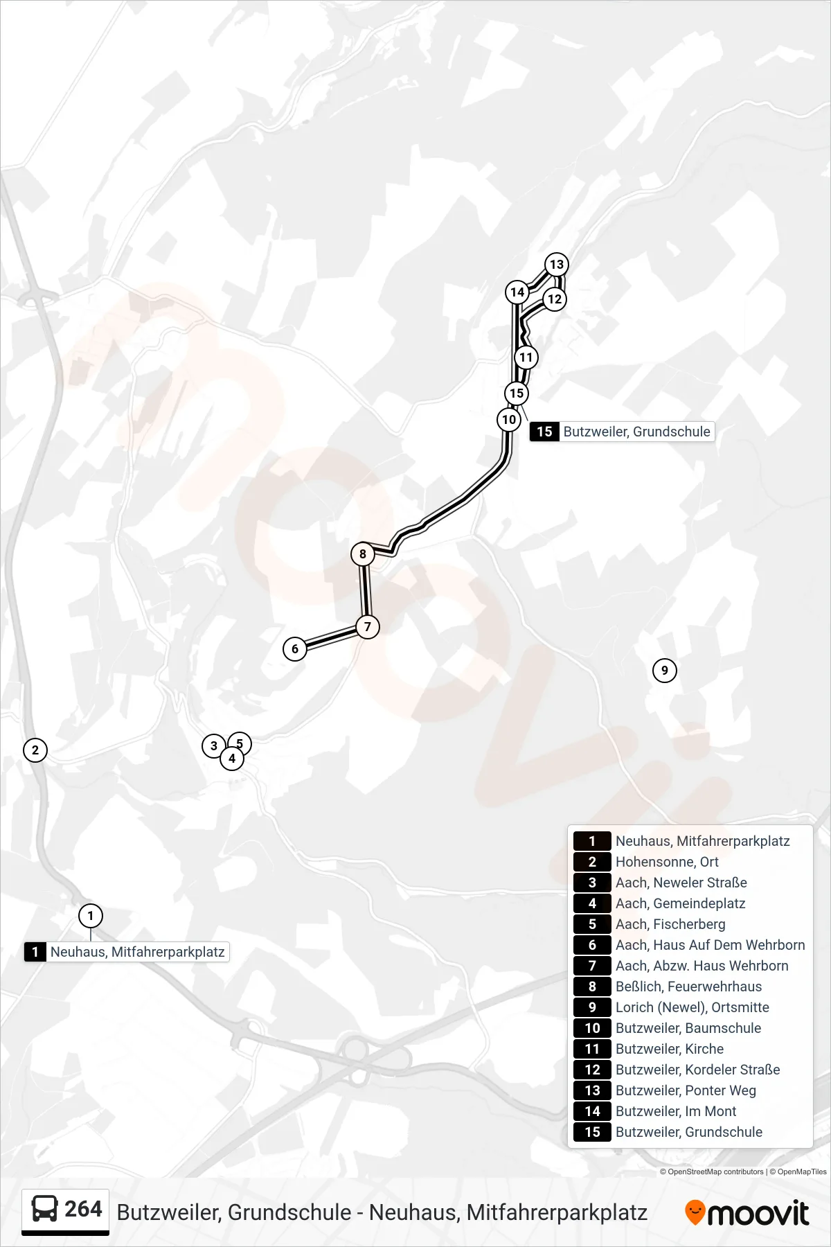 Linie 264 (Bus) Richtung Butzweiler, Grundschule: Route und Haltestellen auf der Karte