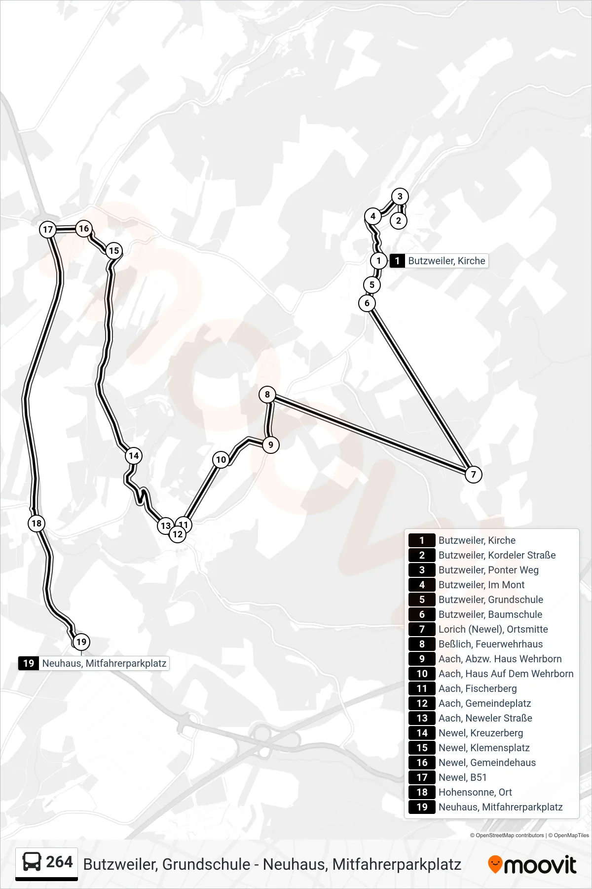 264 bus Line (Neuhaus, Mitfahrerparkplatz) route and stops on a map