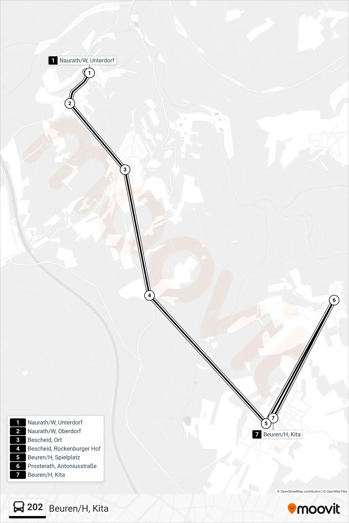 202 bus Line (Beuren/H, Kita) route and stops on a map