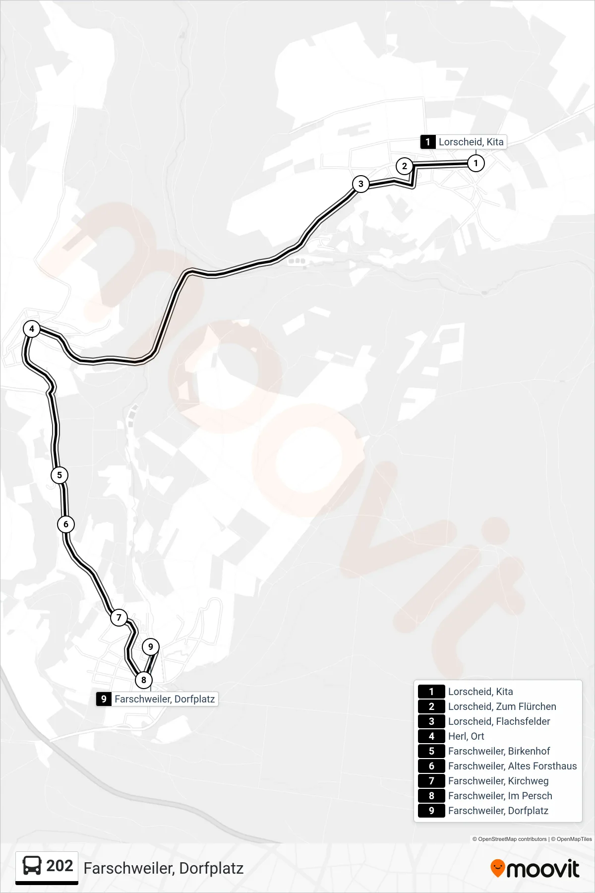 Linie 202 (Bus) Richtung Farschweiler, Dorfplatz: Route und Haltestellen auf der Karte