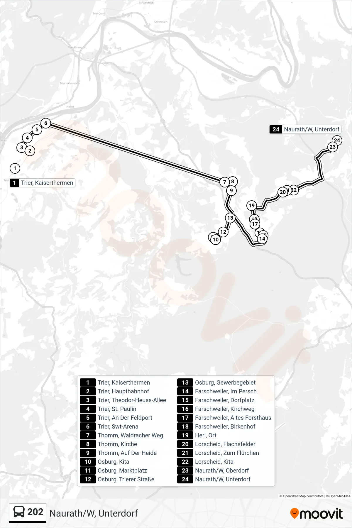 202 bus Line (Naurath/W, Unterdorf) route and stops on a map