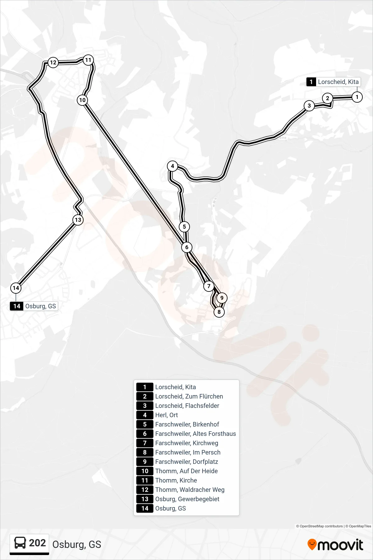 202 bus Line (Osburg, GS) route and stops on a map