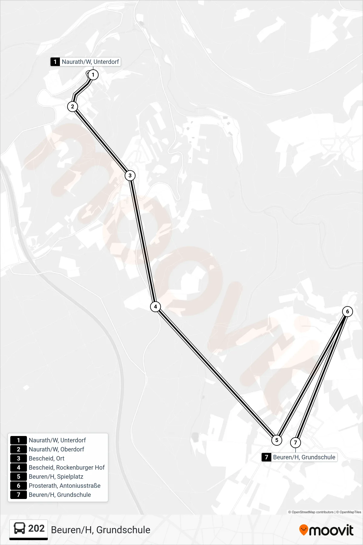 202 bus Line (Beuren/H, Grundschule) route and stops on a map