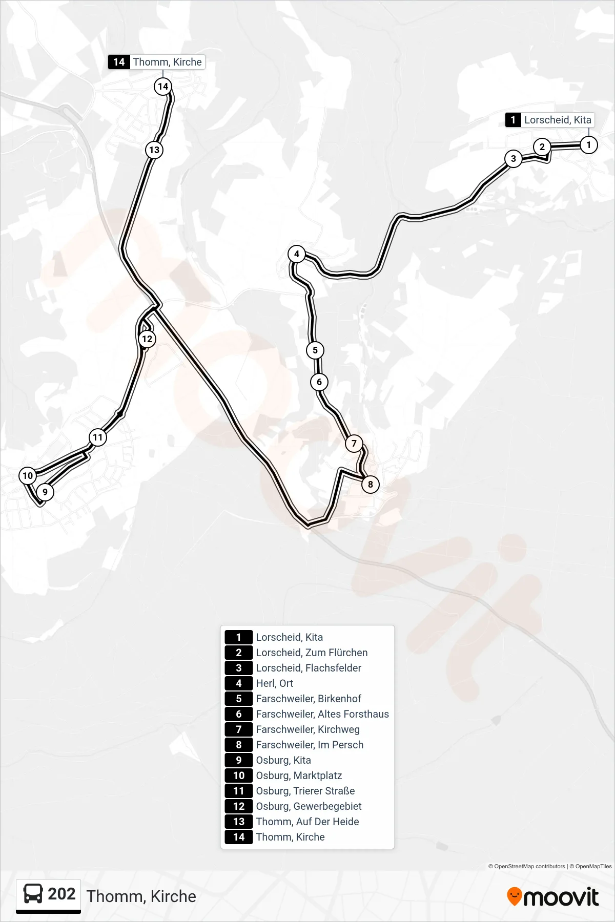 202 bus Line (Thomm, Kirche) route and stops on a map