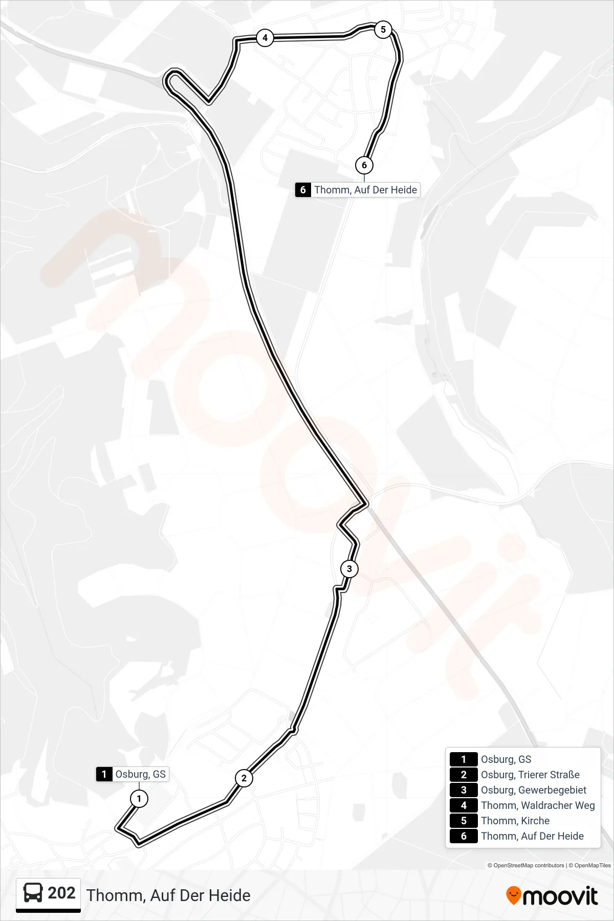 202 bus Line (Thomm, Auf Der Heide) route and stops on a map