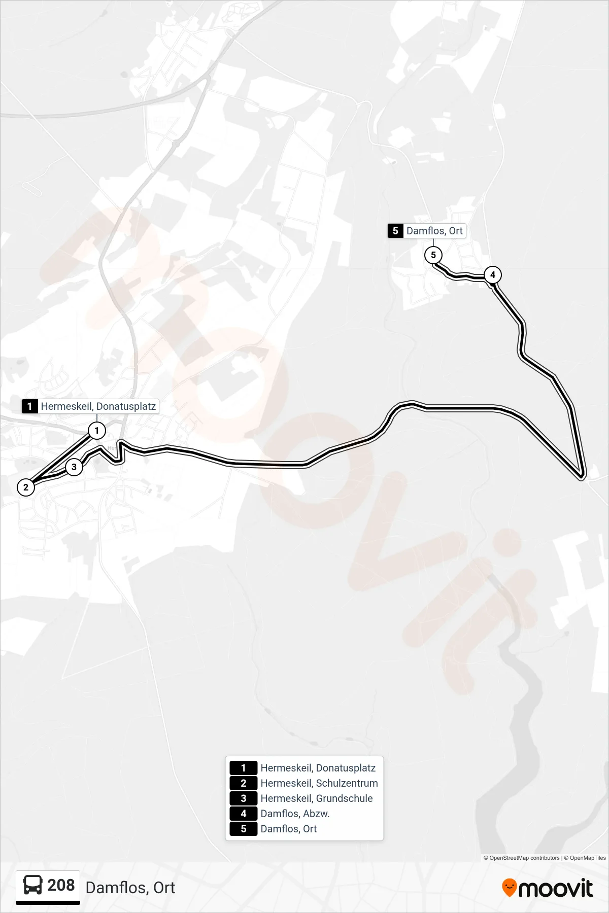 Linie 208 (Bus) Richtung Damflos, Ort: Route und Haltestellen auf der Karte