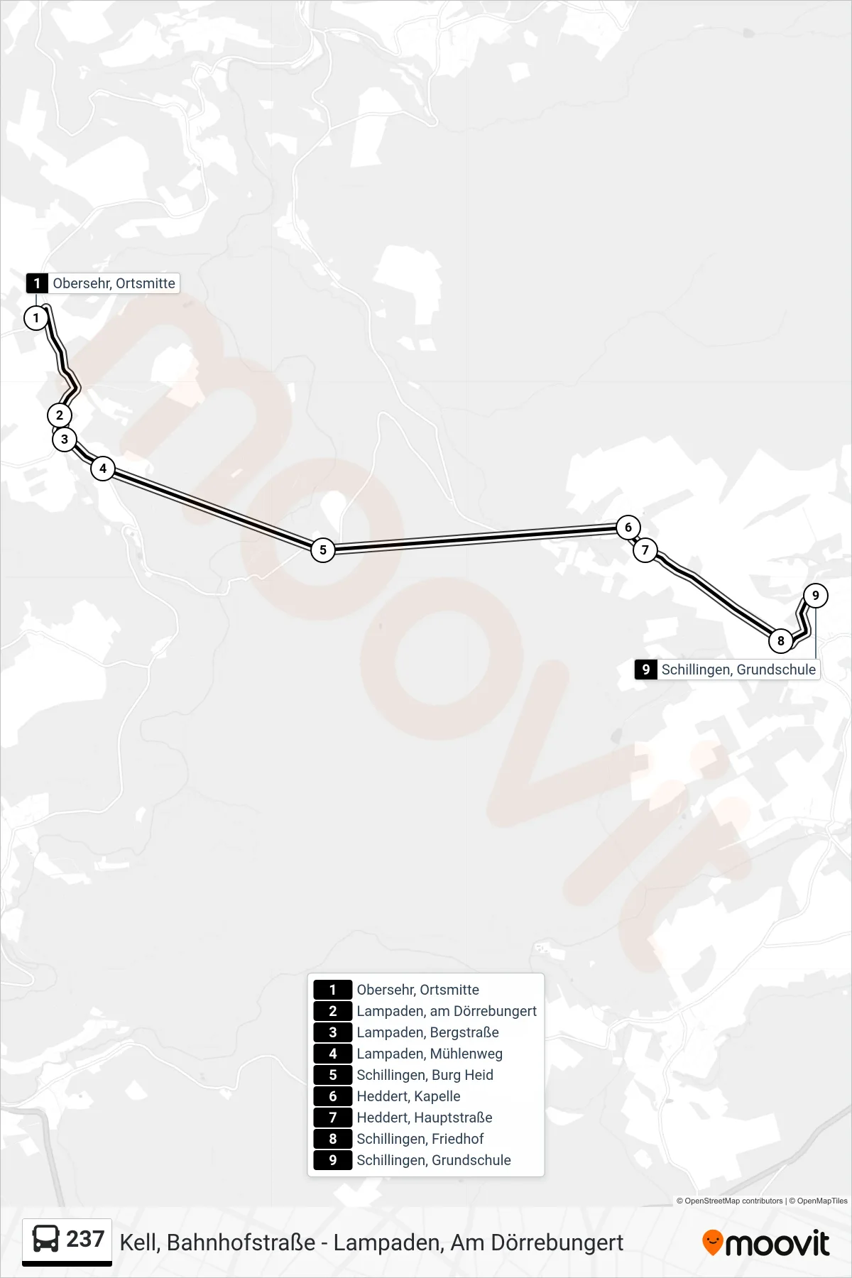 237 bus Line (Schillingen, Grundschule) route and stops on a map