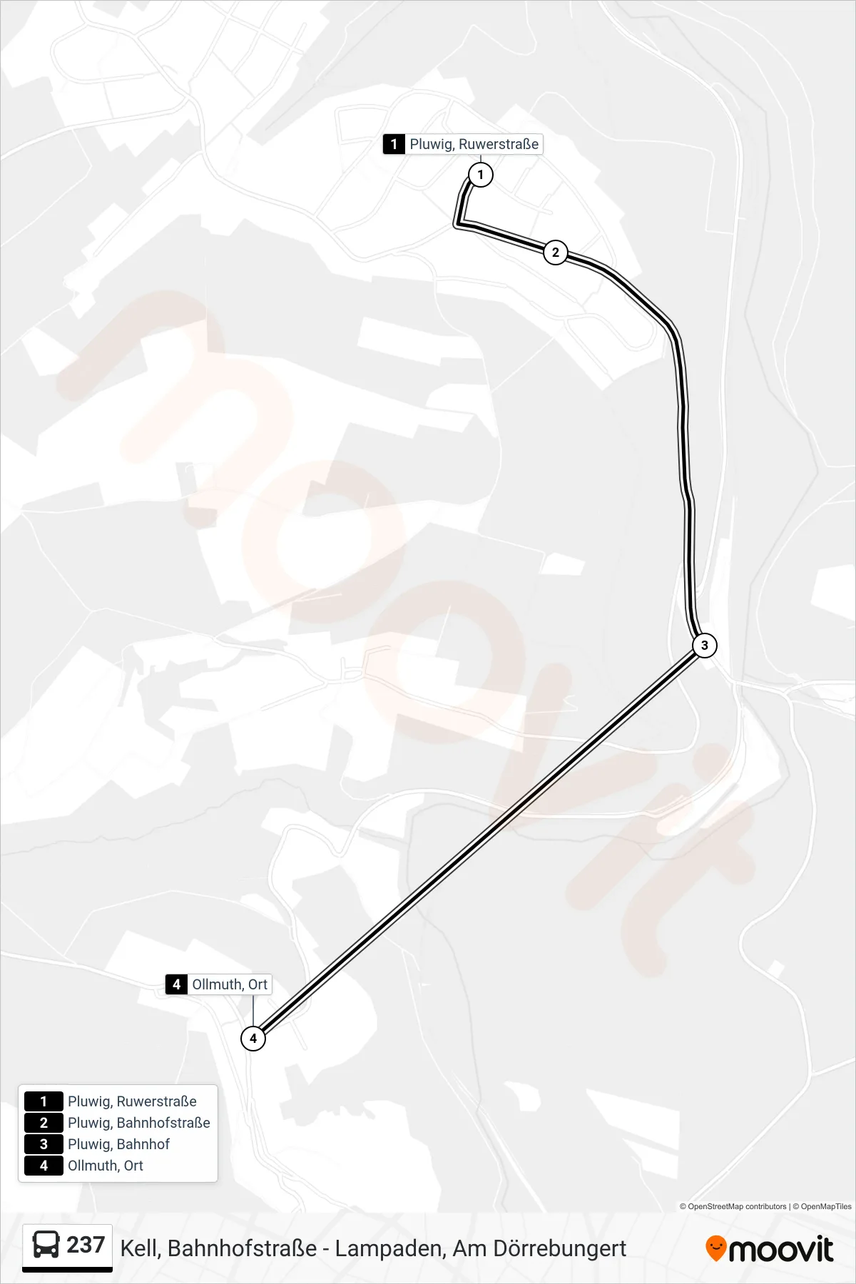 237 bus Line (Ollmuth, Ort) route and stops on a map