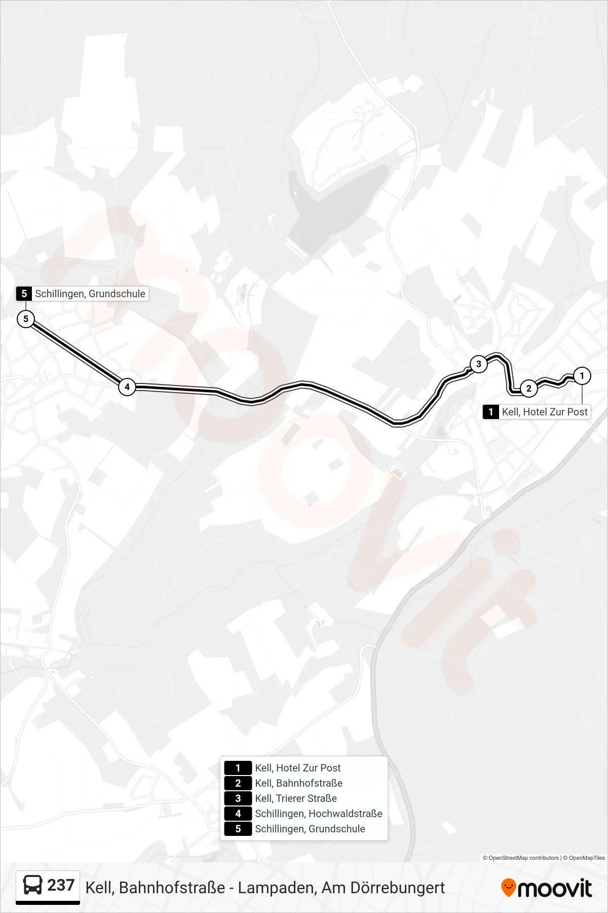 237 bus Line (Schillingen, Grundschule) route and stops on a map