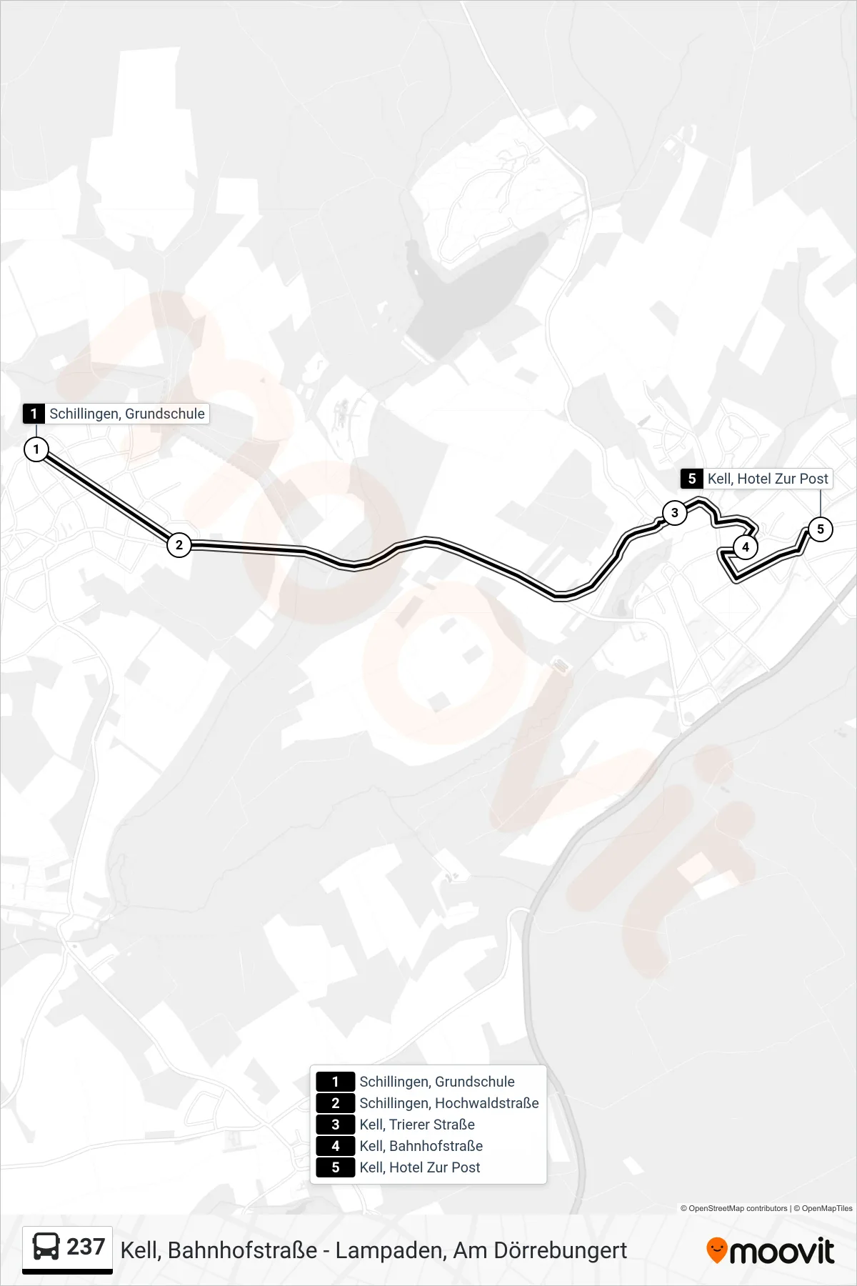 237 bus Line (Kell, Hotel Zur Post) route and stops on a map