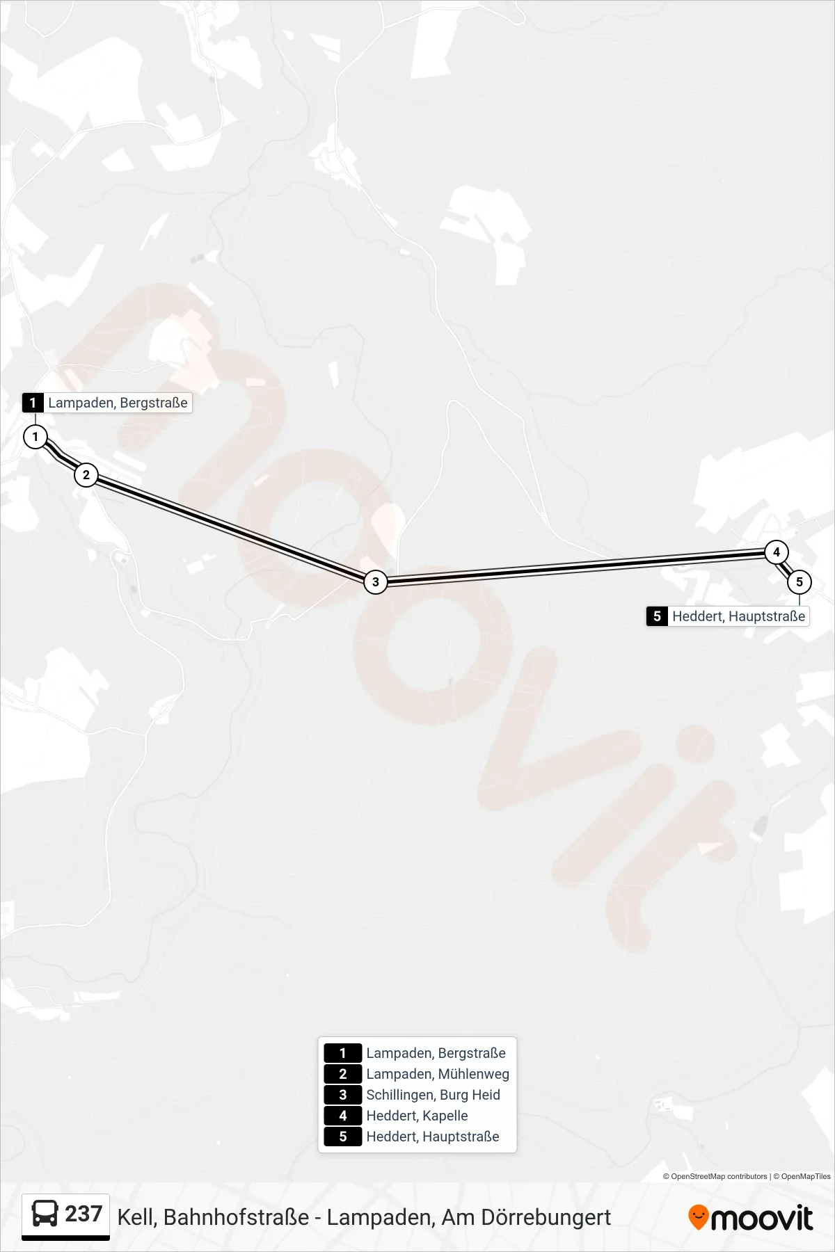237 bus Line (Heddert, Hauptstraße) route and stops on a map
