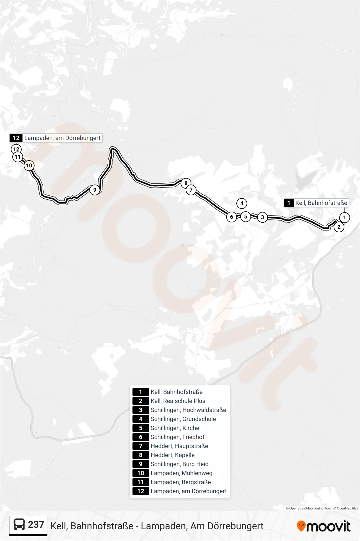 237 bus Line (Lampaden, am Dörrebungert) route and stops on a map
