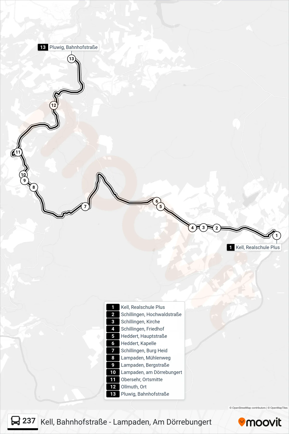 237 bus Line (Pluwig, Bahnhofstraße) route and stops on a map
