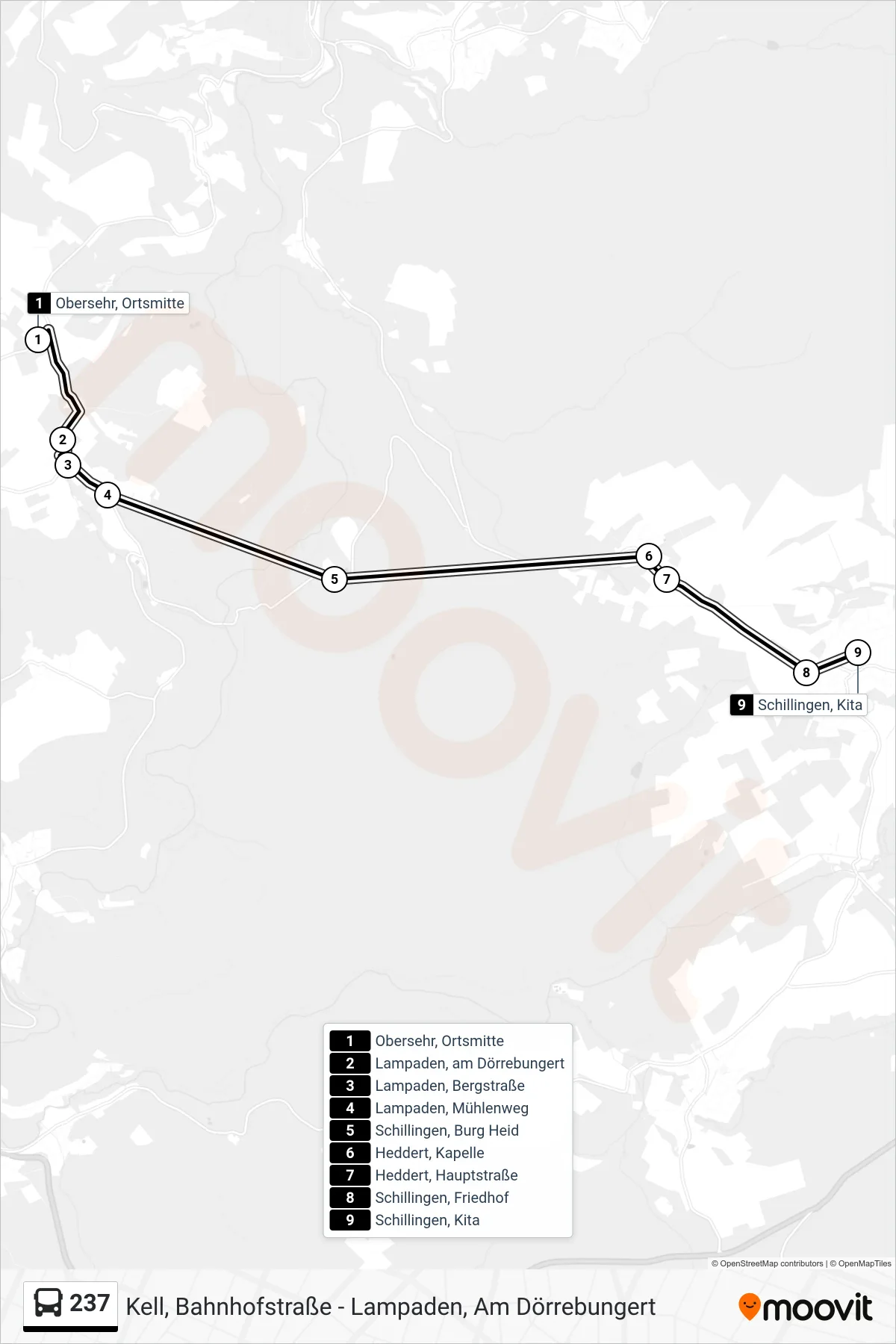 237 bus Line (Schillingen, Kita) route and stops on a map