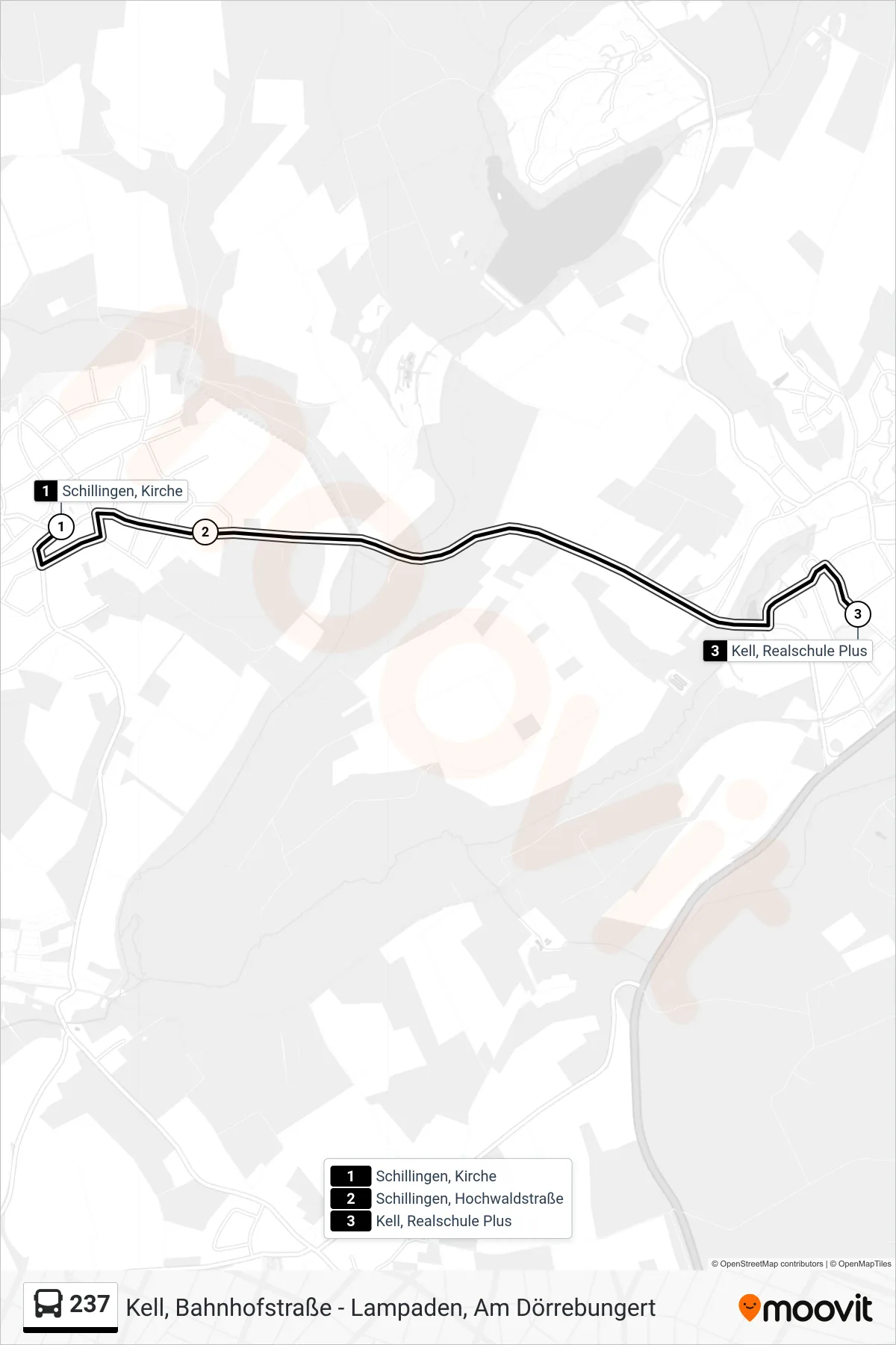 237 bus Line (Kell, Realschule Plus) route and stops on a map