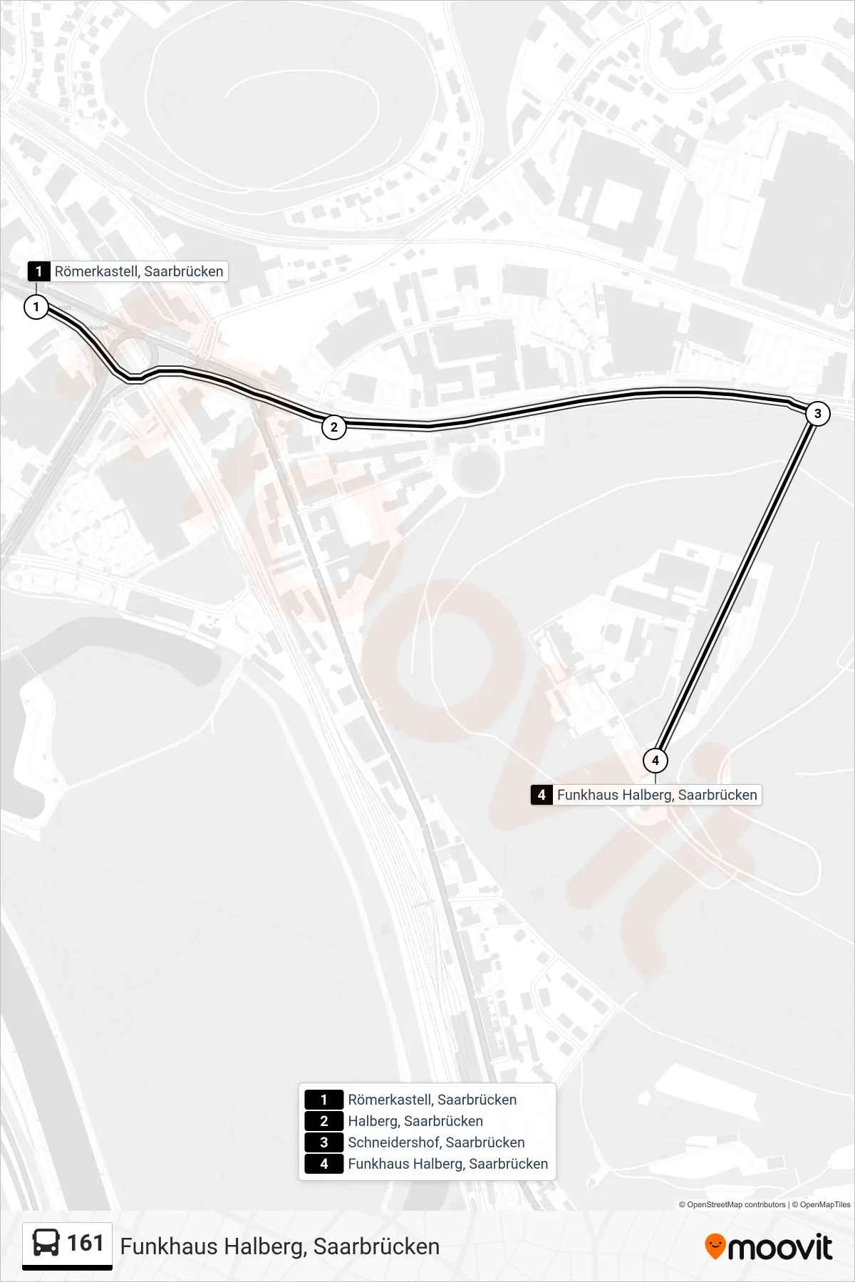 Linie 161 (Bus) Richtung Funkhaus Halberg, Saarbrücken: Route und Haltestellen auf der Karte