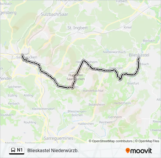 N1 Bus Line Map