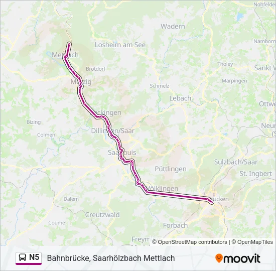 N5 Bus Line Map