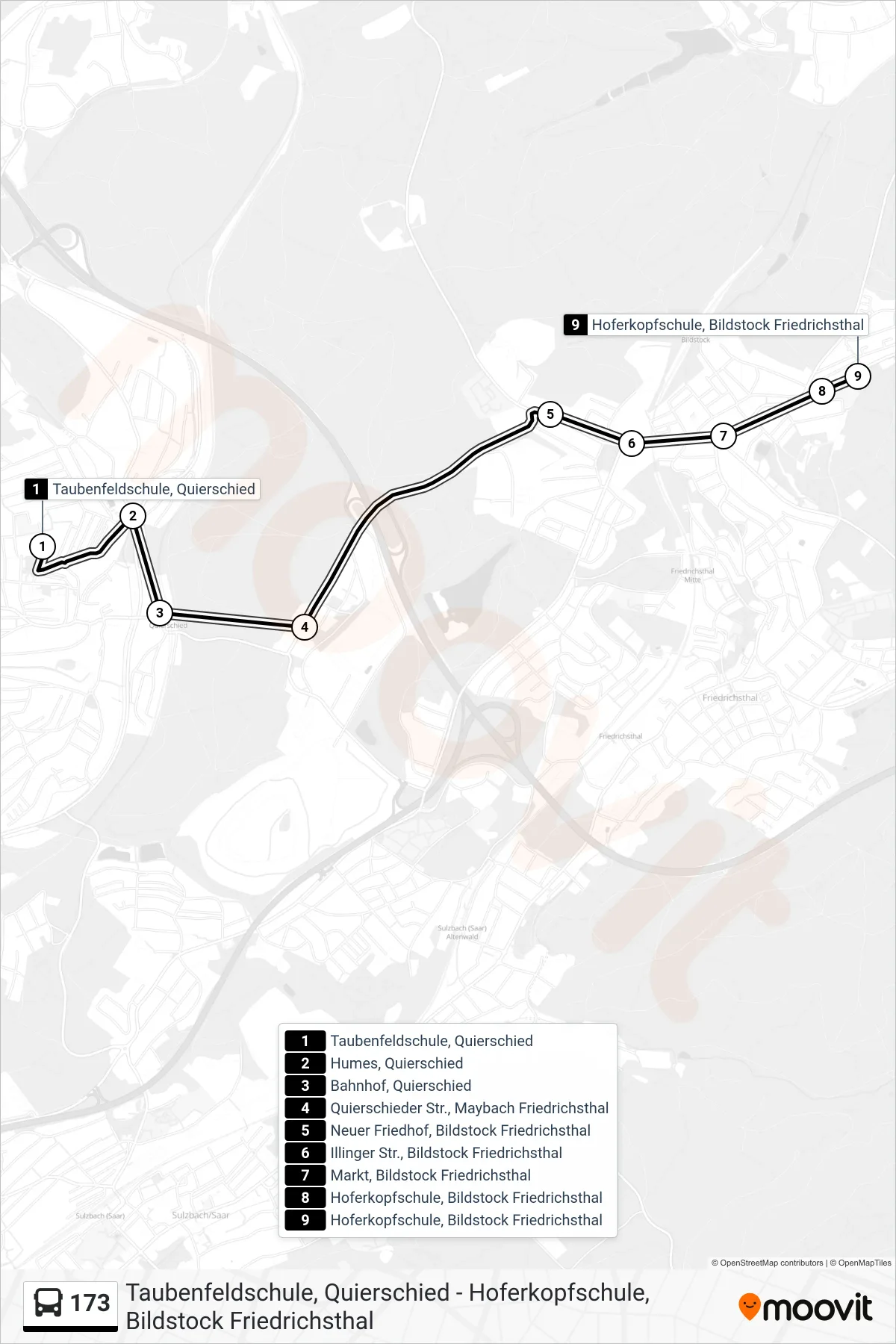 173 bus Line (Bildstock Hoferkopfschule) route and stops on a map