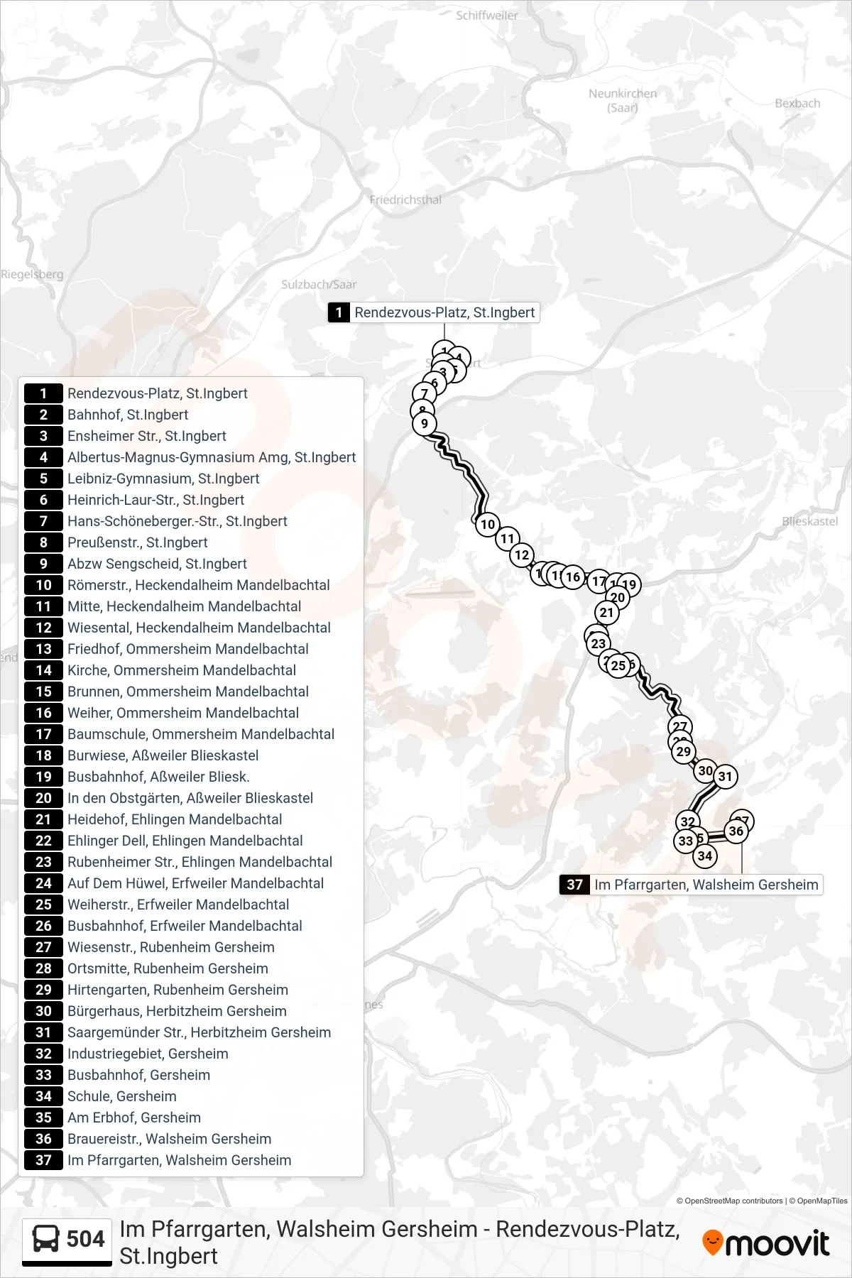 Linie 504 (Bus) Richtung Im Pfarrgarten, Walsheim Gersheim: Route und Haltestellen auf der Karte