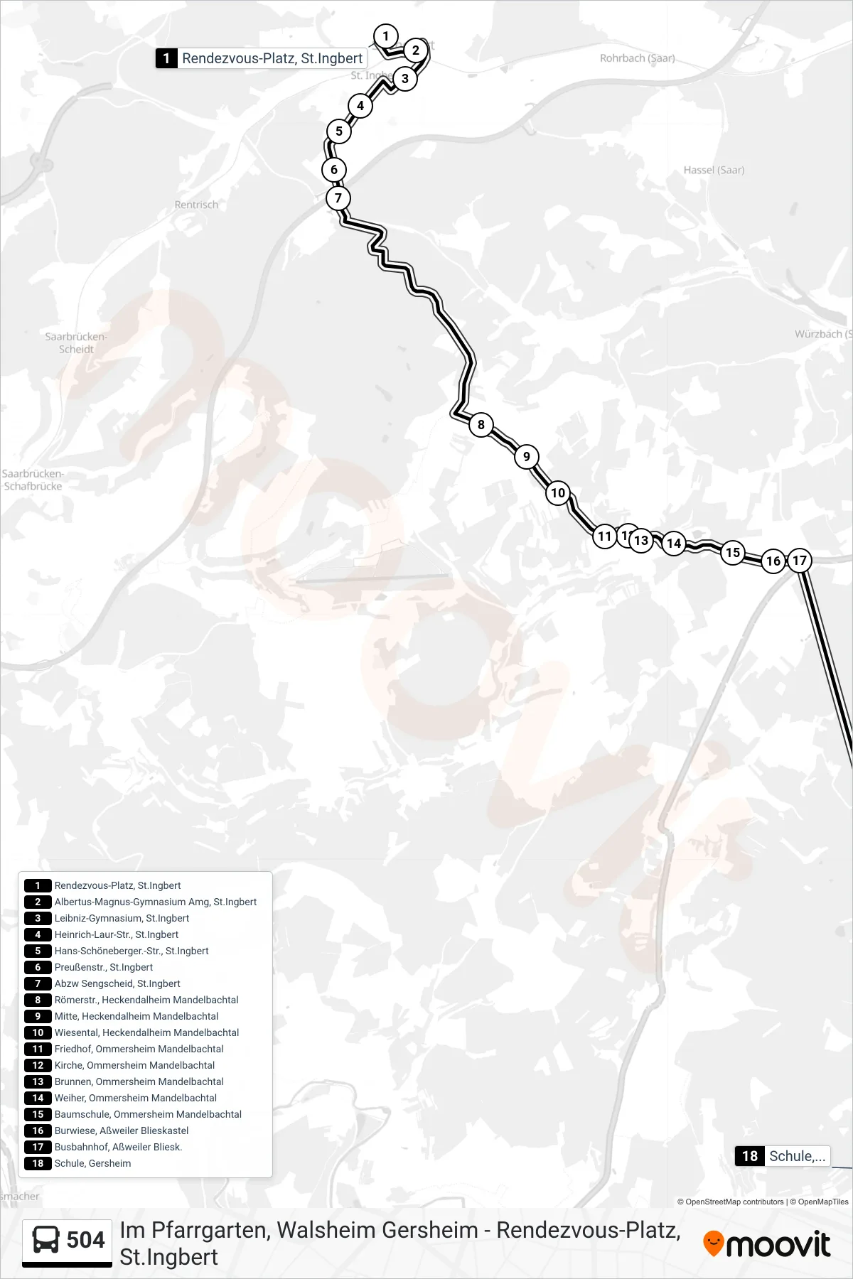 504 bus Line (Schule, Gersheim) route and stops on a map
