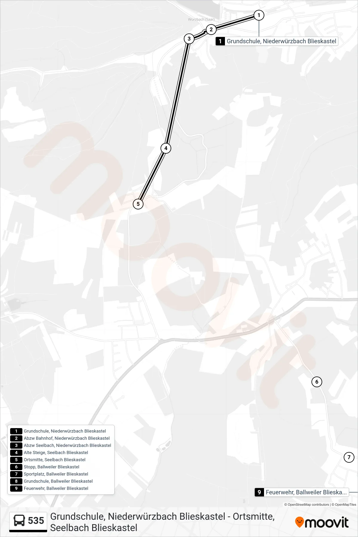 535 bus Line (Seelbach Ortsmitte) route and stops on a map