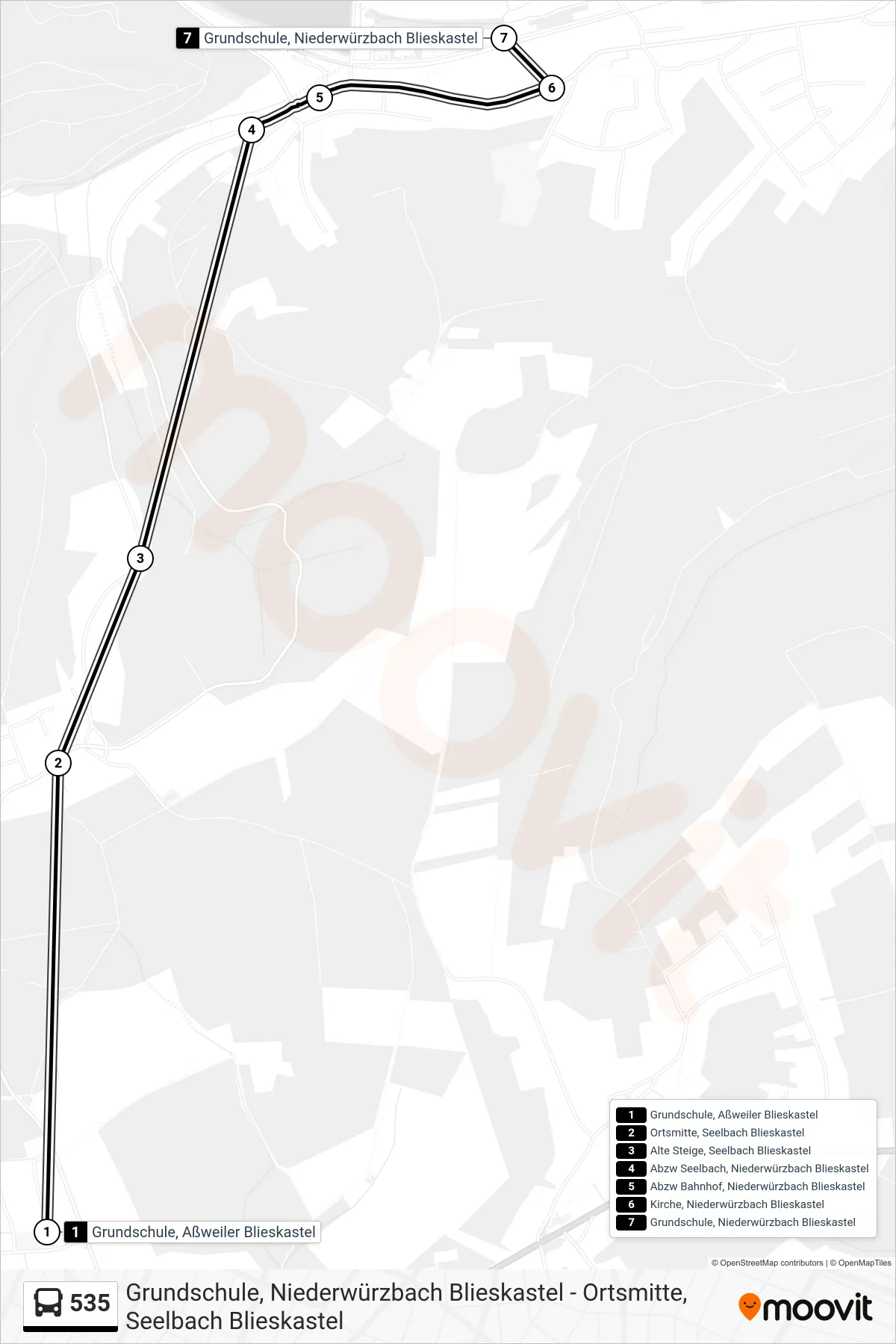 535 bus Line (Niederwürzbach Ü.Seelbach) route and stops on a map