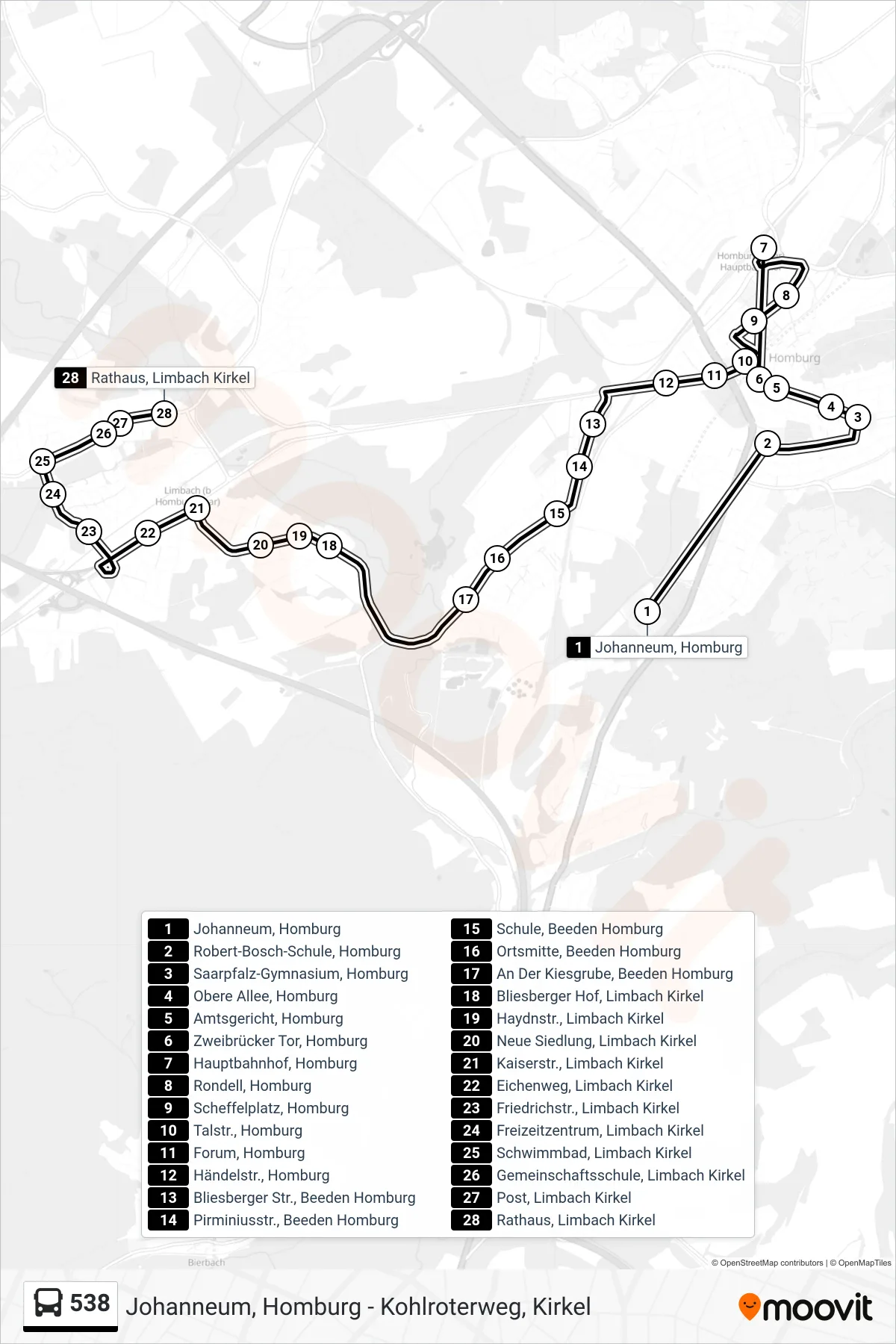 538 bus Line (Limbach Ü. Beeden) route and stops on a map