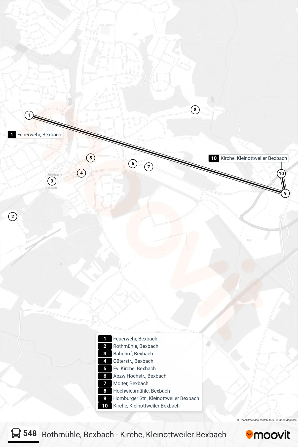 548 bus Line (Kirche, Kleinottweiler Bexbach) route and stops on a map